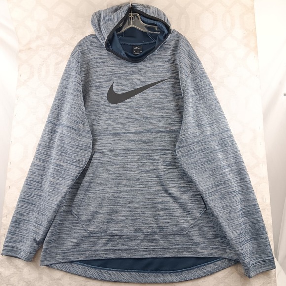 Nike Dri FIT Pullover Hoodie XXL Blue Heather Gray Swoosh Mens Activewear - Picture 1 of 9